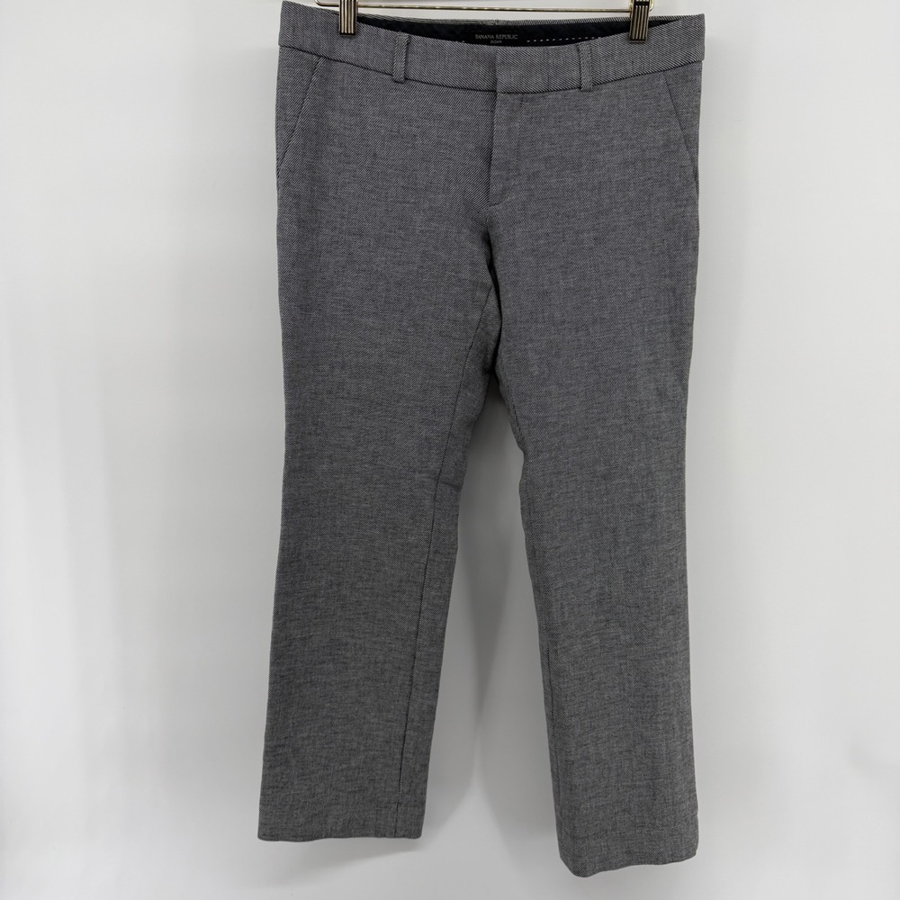 Banana Republic Sloan Slim Ankle Pants 6 Grey Micro Houndstooth Stretch Trousers